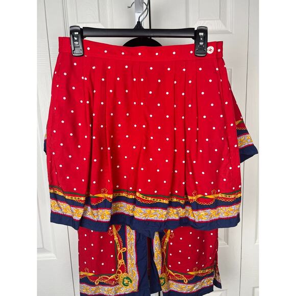 80s Lizsport Rayon Preppy Quiet Luxury Blouse Short Set Petite Small Red Blue - Picture 6 of 9